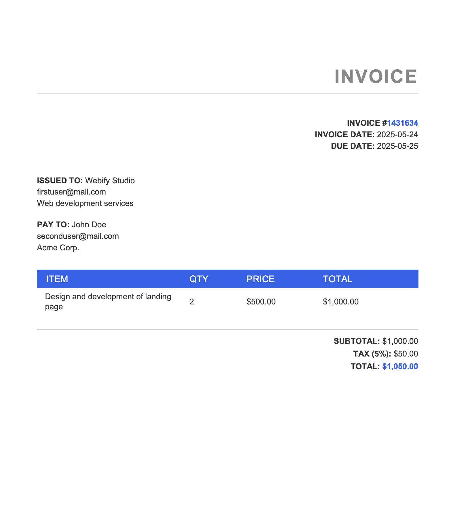 **Generated PDF in Blue Accent style** – An alternative layout with bold styling and accent color.