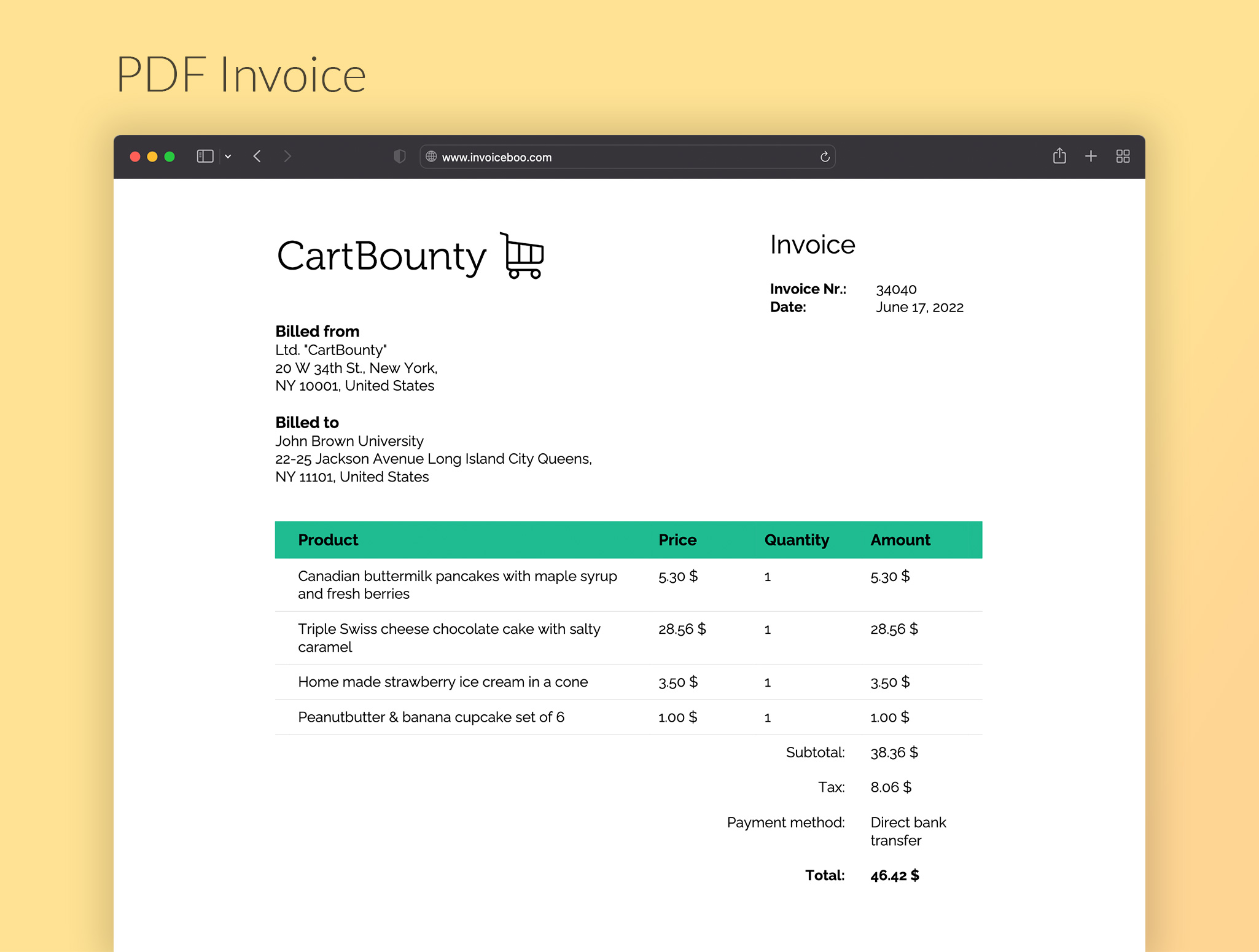 Downloaded PDF Invoice example