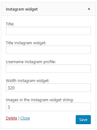 Instagram widget in the theme customiser