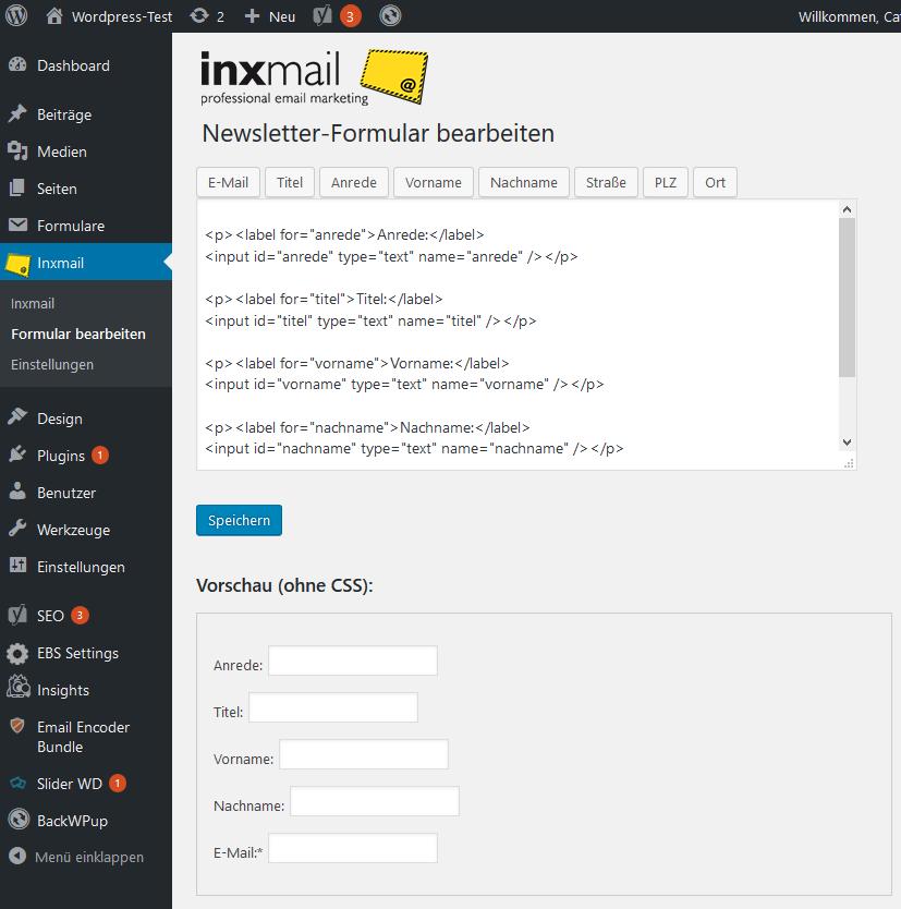 Creation of a subscription-form