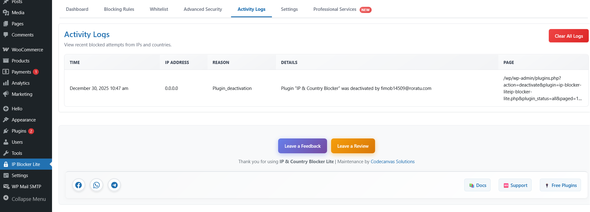 **Activity Logs** - Security monitoring and logs