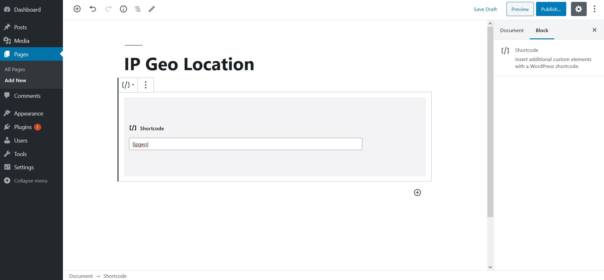 Using shortcode in Gutenberg Editor