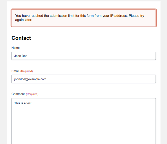 Validation message when submission is blocked.