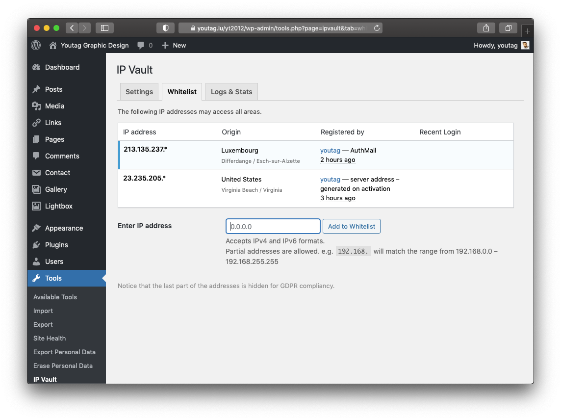 IP Address Whitelist