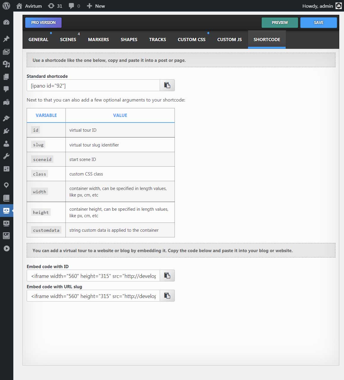 Shortcode & Embed