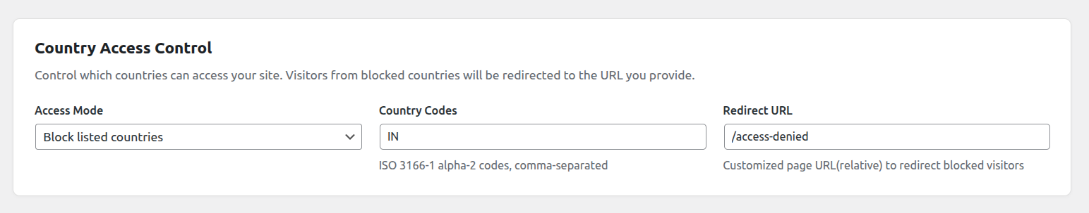 Country access control settings