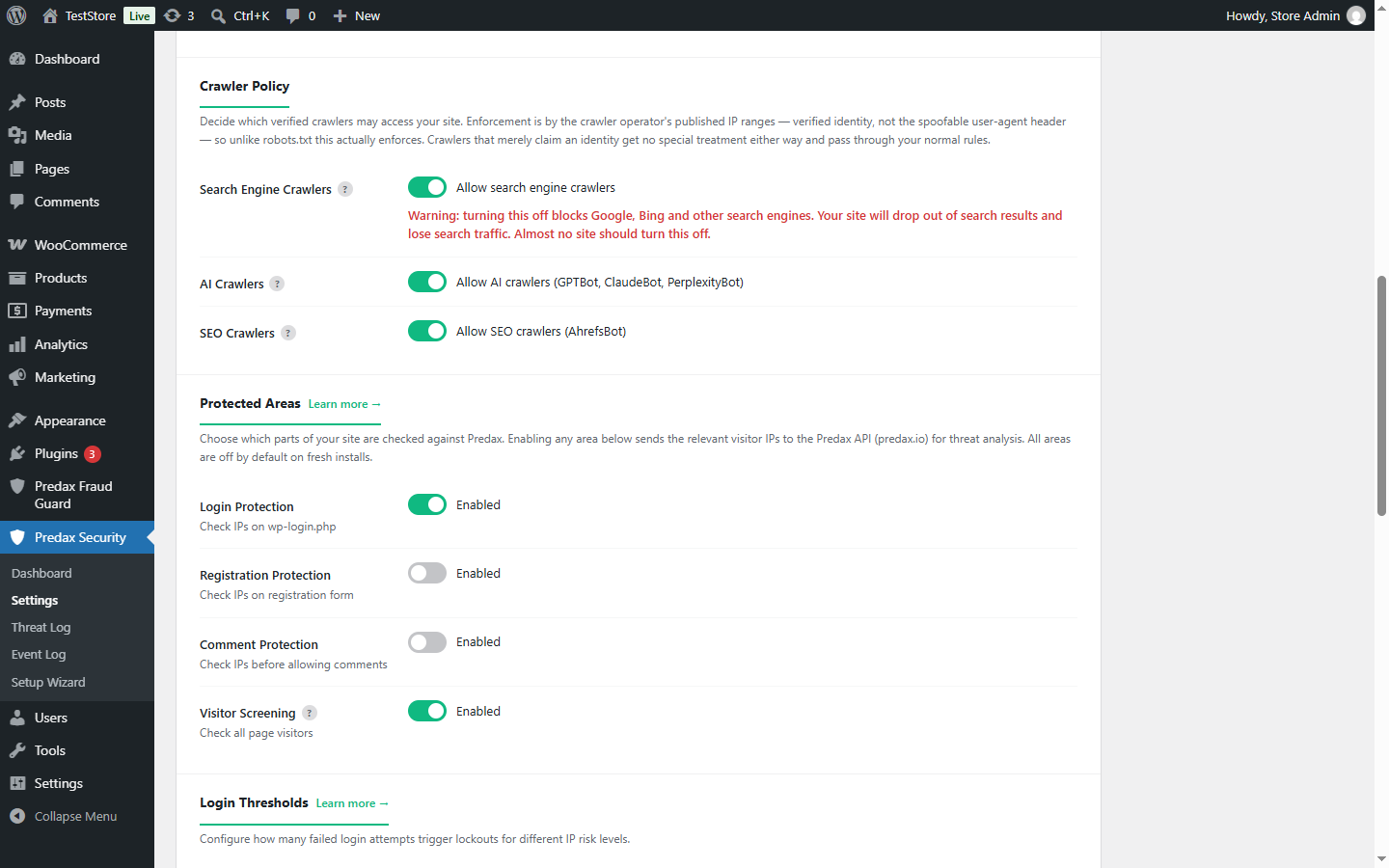 Settings page — configure API key, risk threshold, and protection types