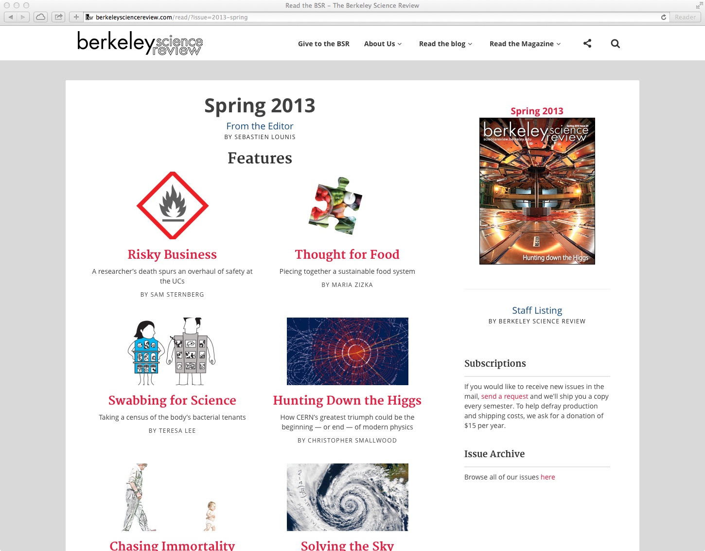 Einstein College of Medicine - Current Issue with past issue menu (custom programming)