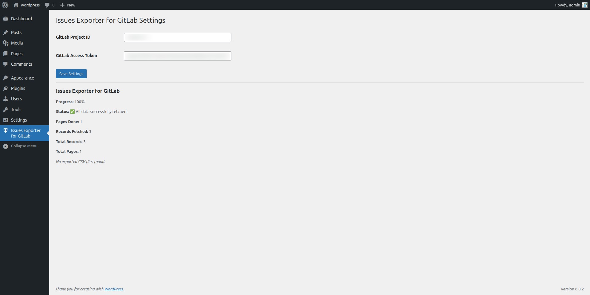 Export progress with status updates.