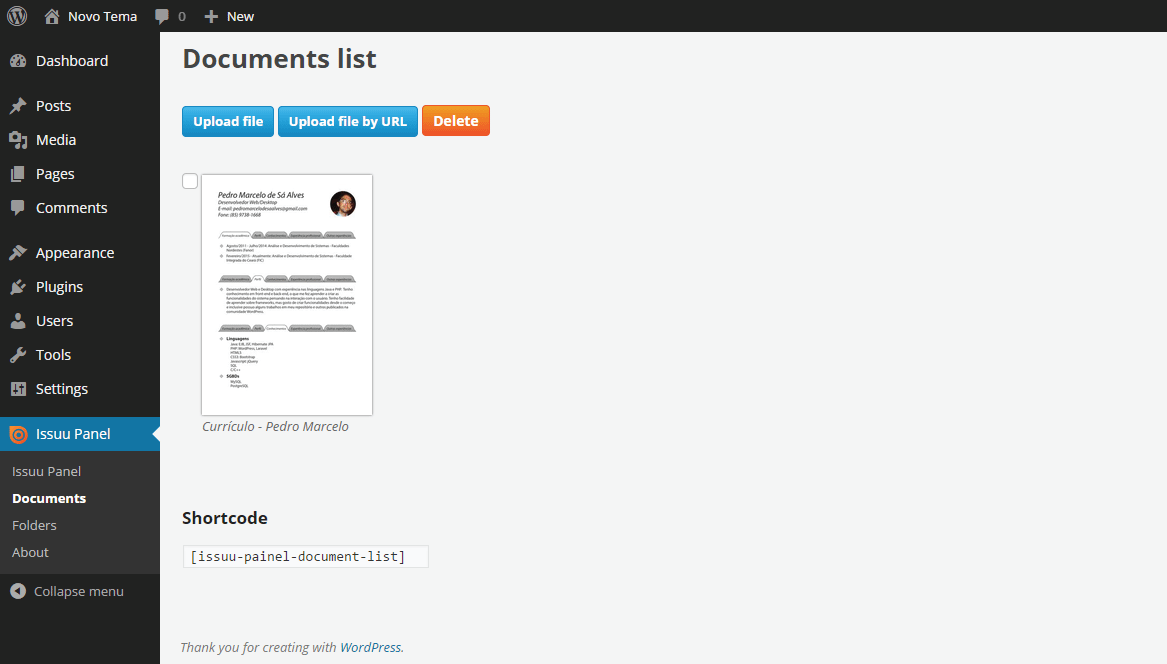 In this menu you can create, list, update, and delete folders to insert documents in them.
