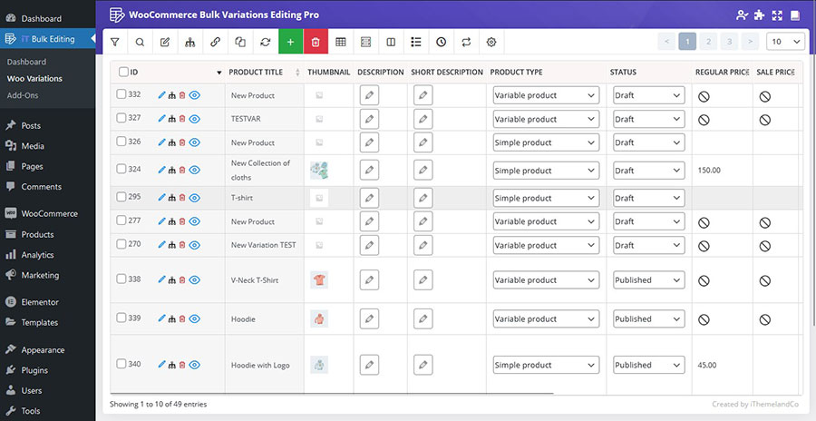 **The Main Variations Table:** Manage all your product variations from a single, powerful spreadsheet-style screen.
