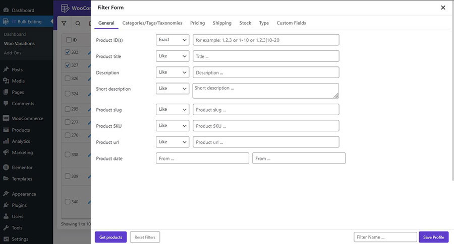 **The Bulk Edit Form:** Apply simple or complex changes to thousands of variations at once.