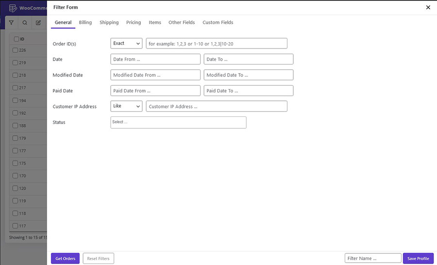 Support all of order's fields