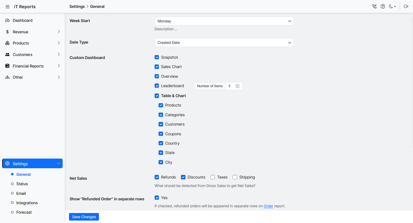 **Advenced Settings:** Customize your reports with flexible options
