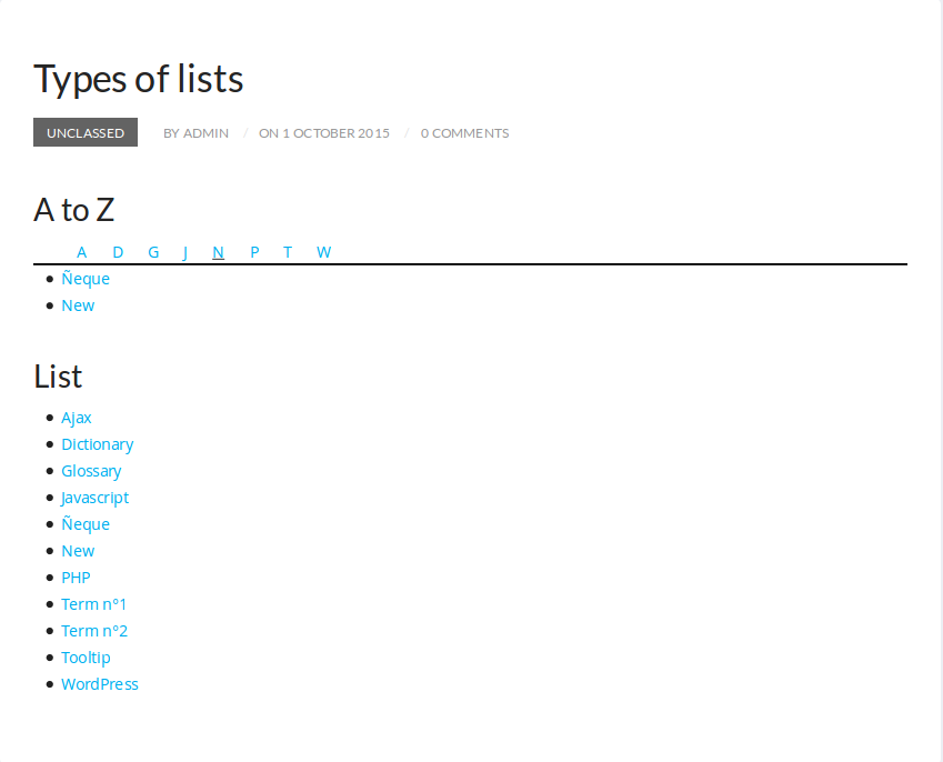 jQuery based Glossary term A to Z and term list