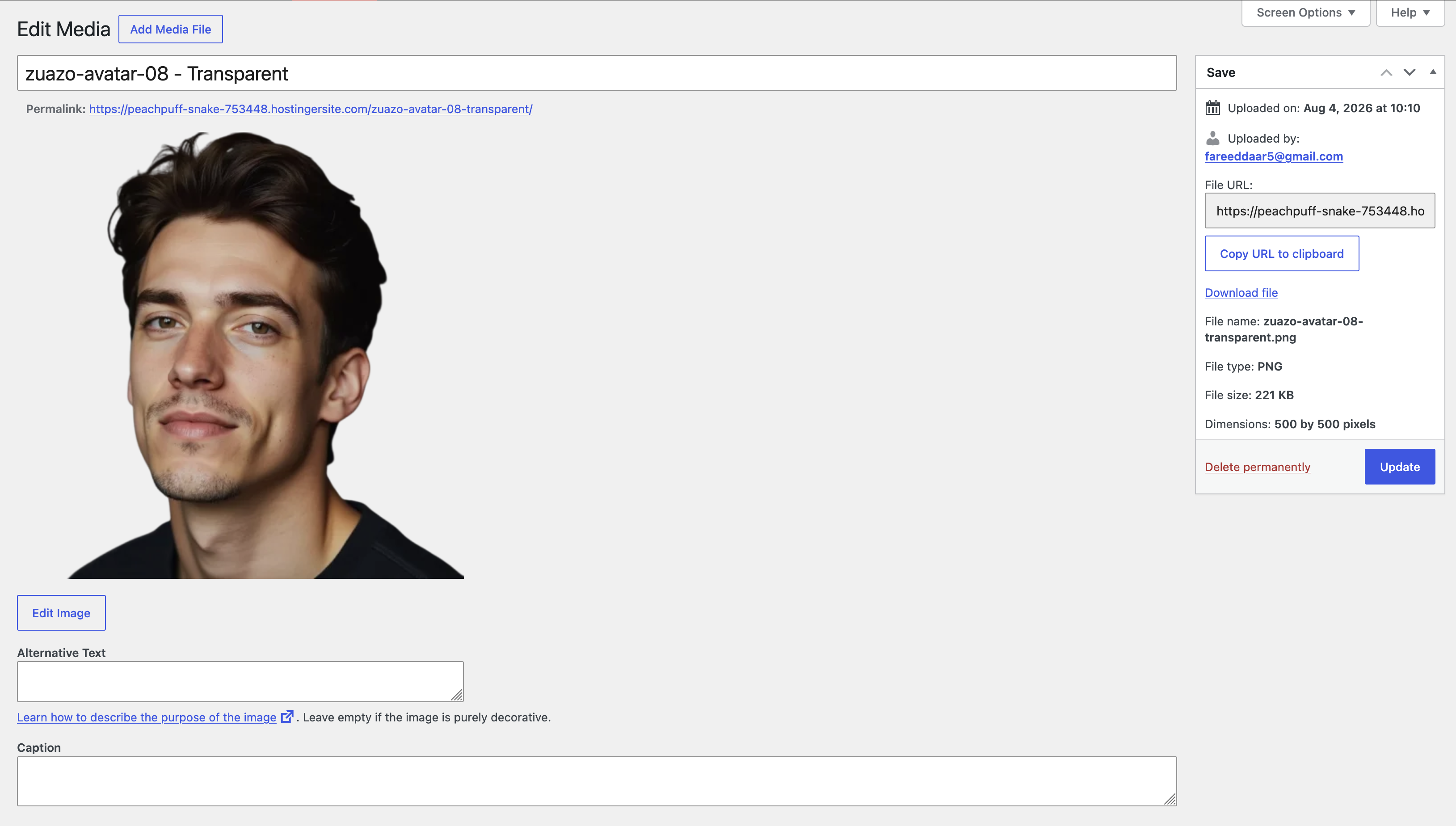 Attachment details with the Remove Background action button