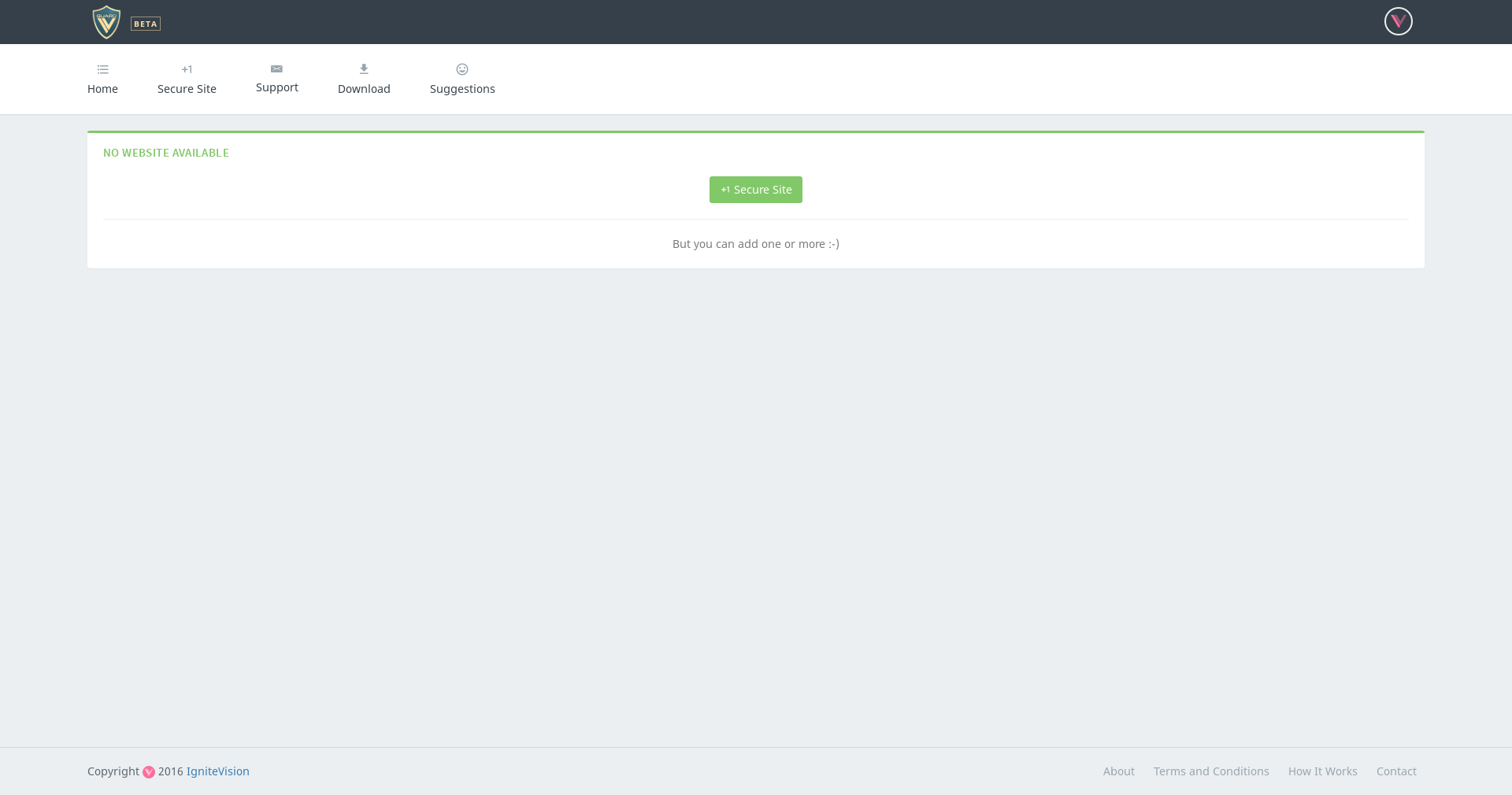 IVGuard Dashboard - your Admin dashboard on IVGuard - ready for new sites.