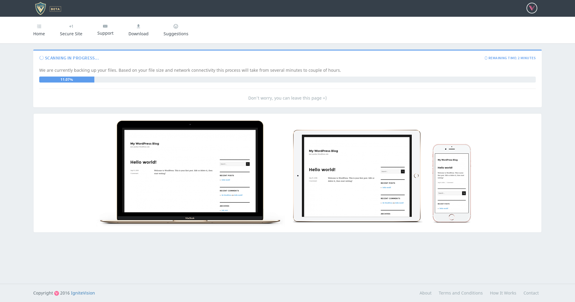 Processing Site - The process of adding you site has been initiated.
