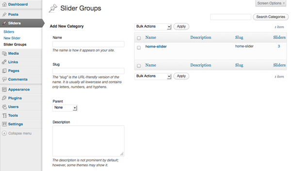 Add a group, or category, for your sliders.