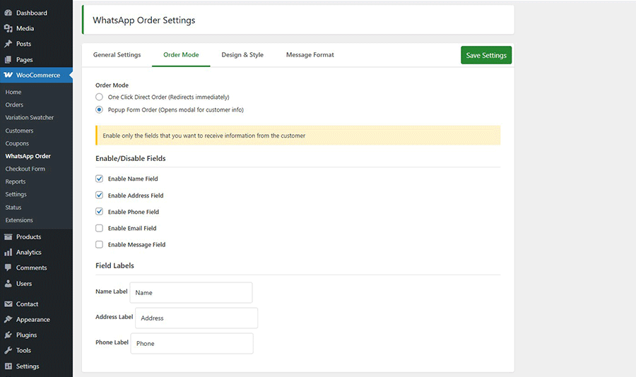 Popup Form - The customer details form that appears when clicked.
