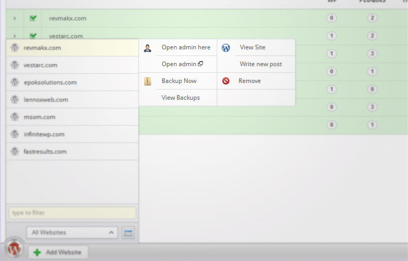 One-click access to WordPress admin panels