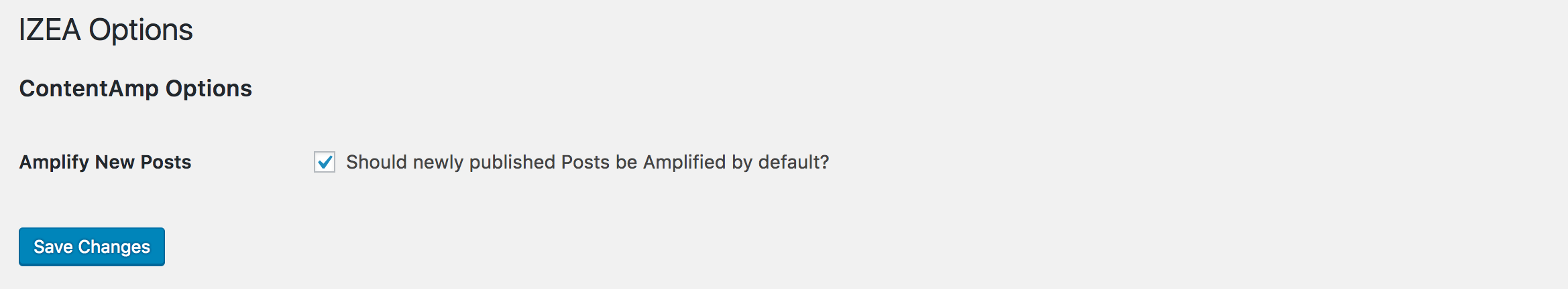 This is a view of the admin menu. From here you can globally set whether new posts should be Amplified by default.