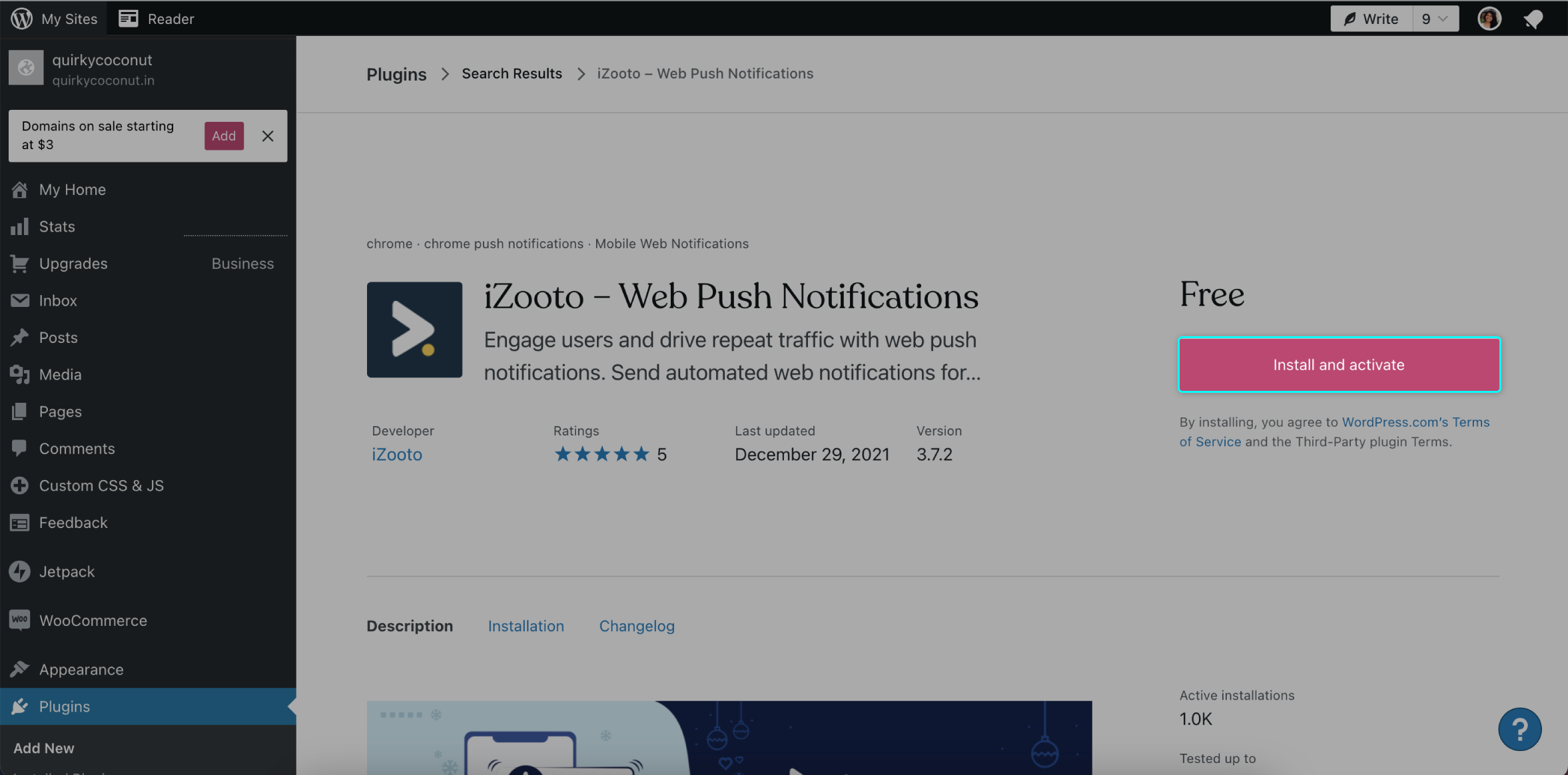 Installing and activating iZooto