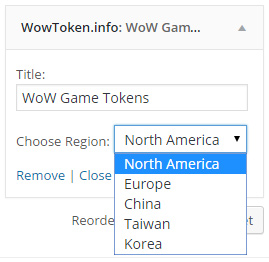 Widget admin, where you can choose the region you wish to display.