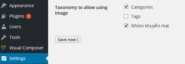 Setting page: choose a Taxonomy, include Custom Taxonomy