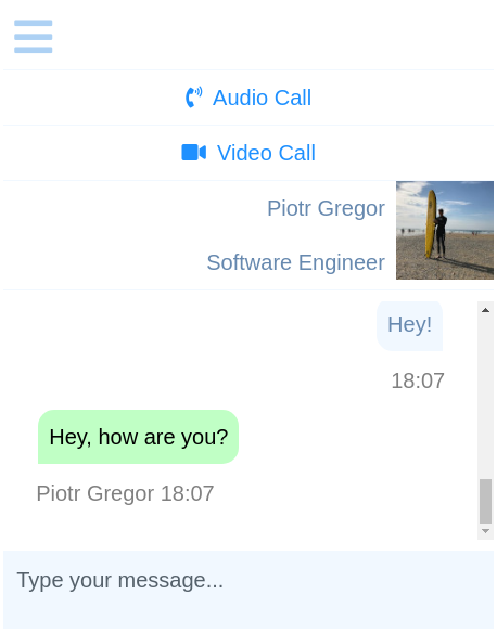 Conversation with enabled audio and video call (menu).