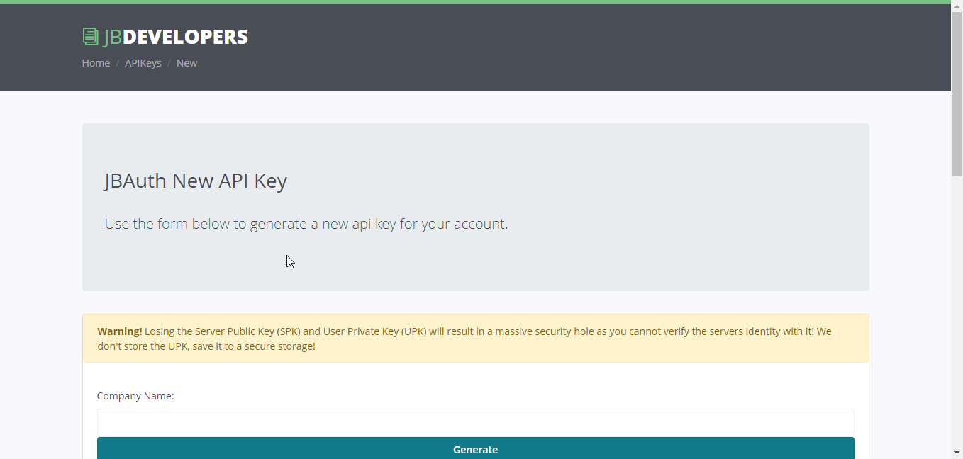You have to create an apikey at the JBDevelopers website