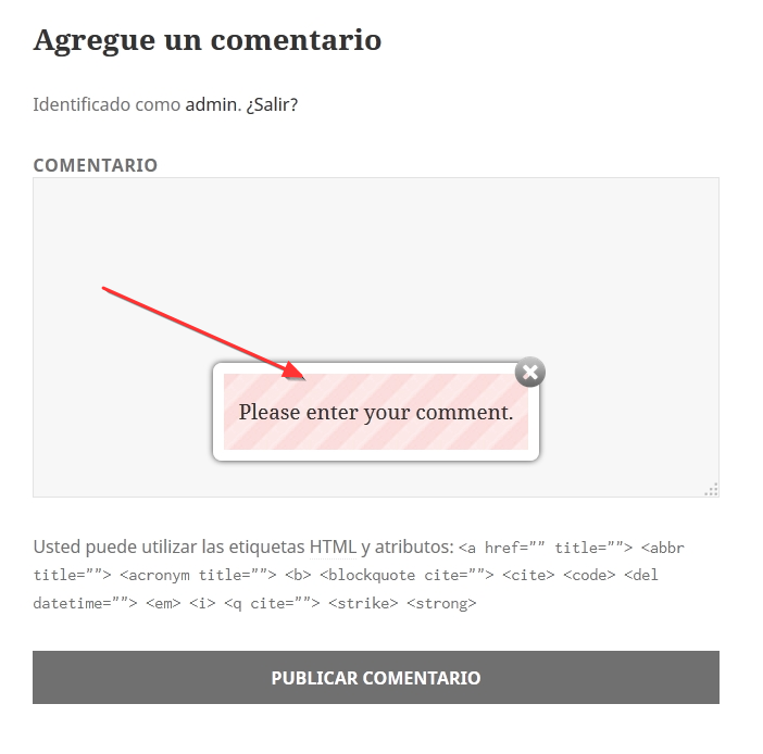 Example error comment