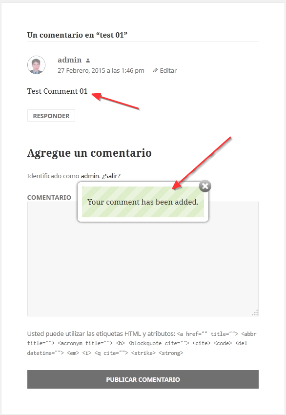 Example success comment