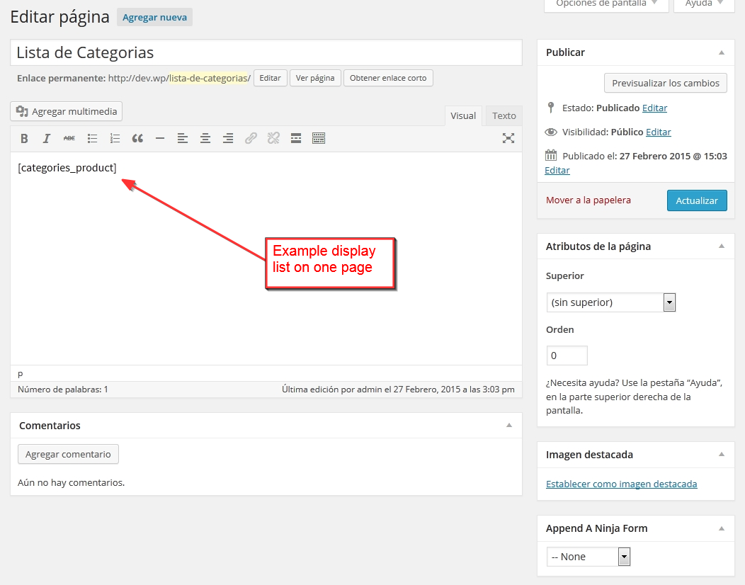 Create list of categories Woocommerce 4