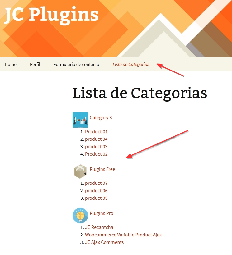Create list of categories Woocommerce 5
