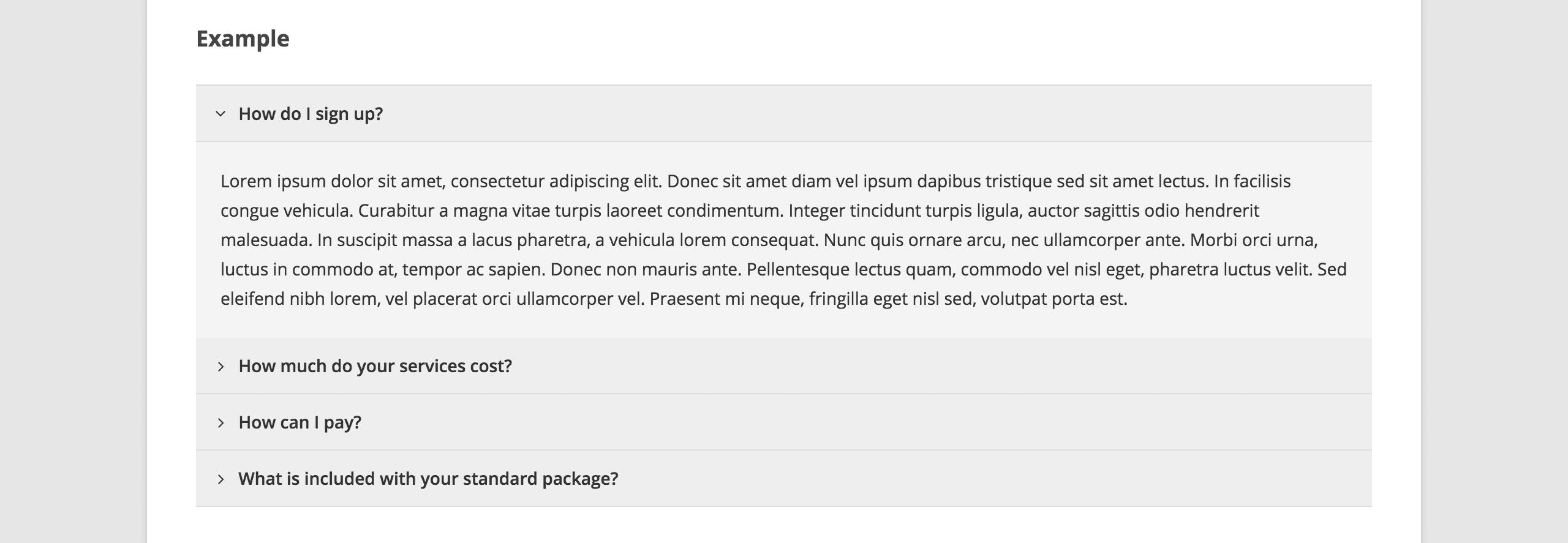 Accordion shortcode with the darkgrey skin option