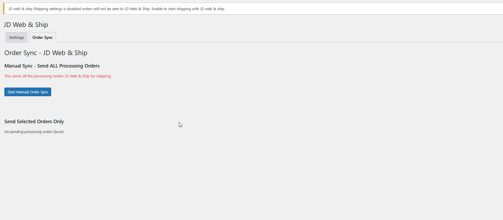 Order Sync page - Manual sync and bulk order management
