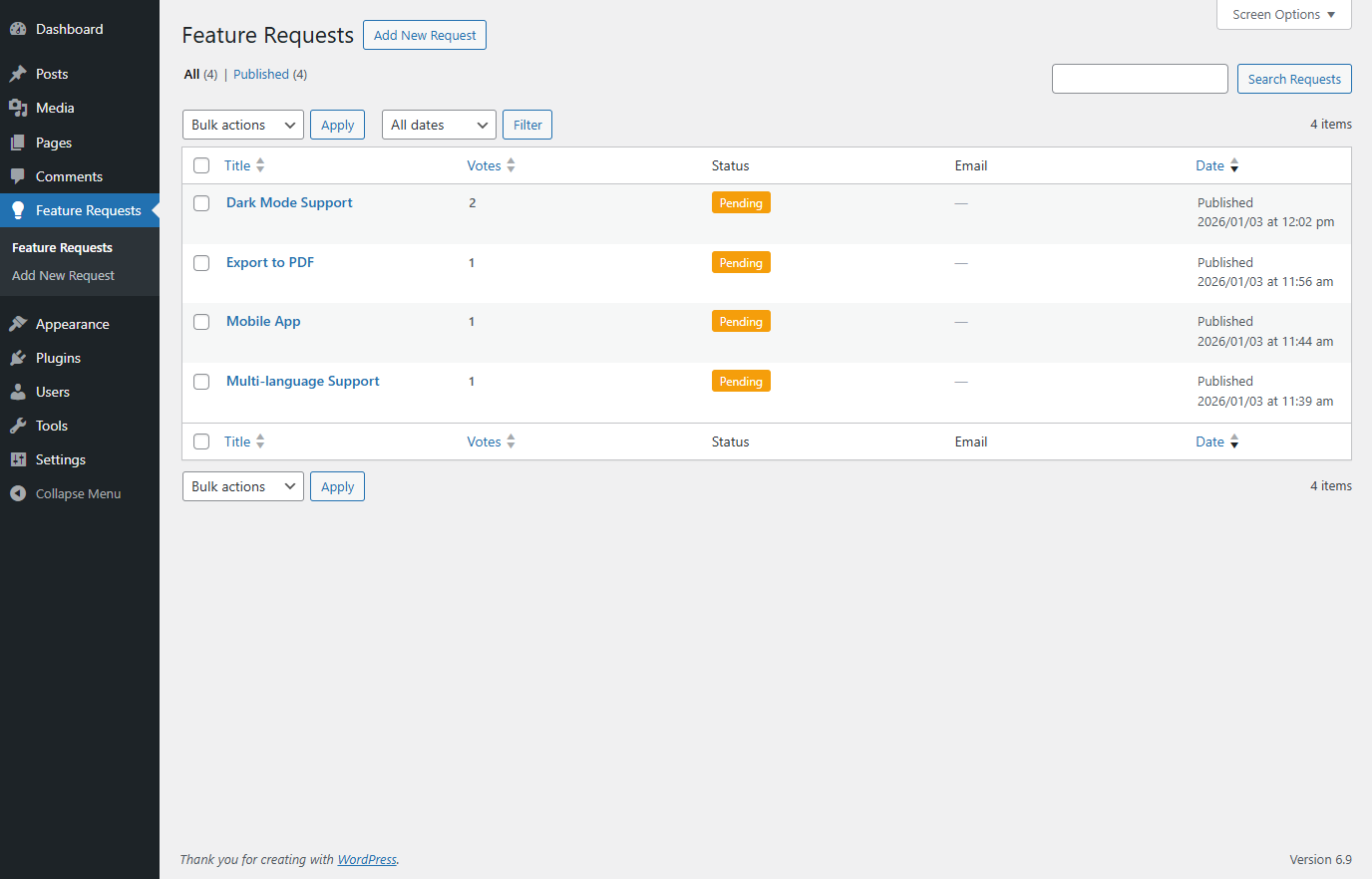 Admin panel - Manage all requests