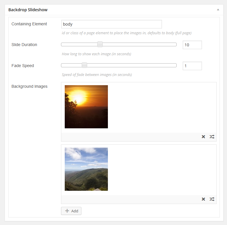 Easily set up images and slideshows using the new admin panel on post and page edit screens.