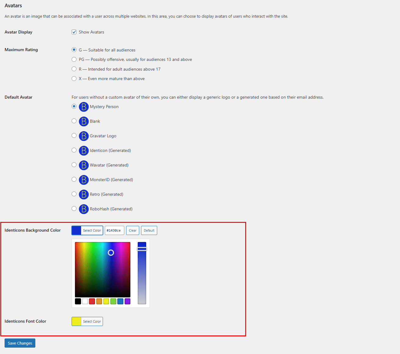 Color Options from backend.