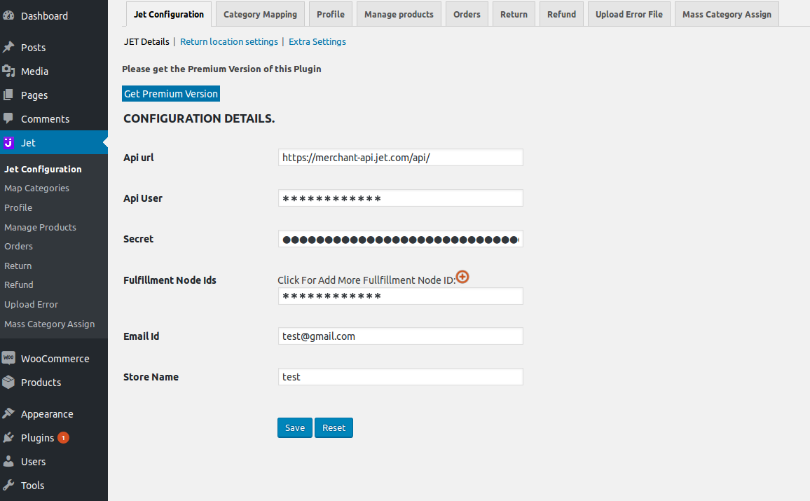 “jet details” that allows merchant to fill the basic jet configuration details which merchant gets from jet.com.