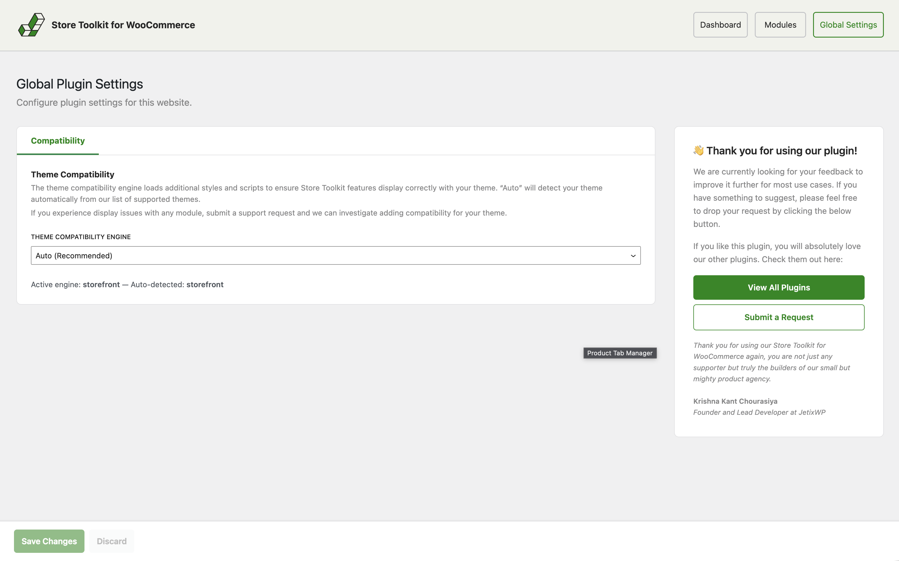 Global Settings — theme compatibility engine selector.