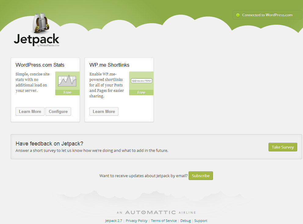 Jetpack modules screen after activating Jetpack Lite 3.x
