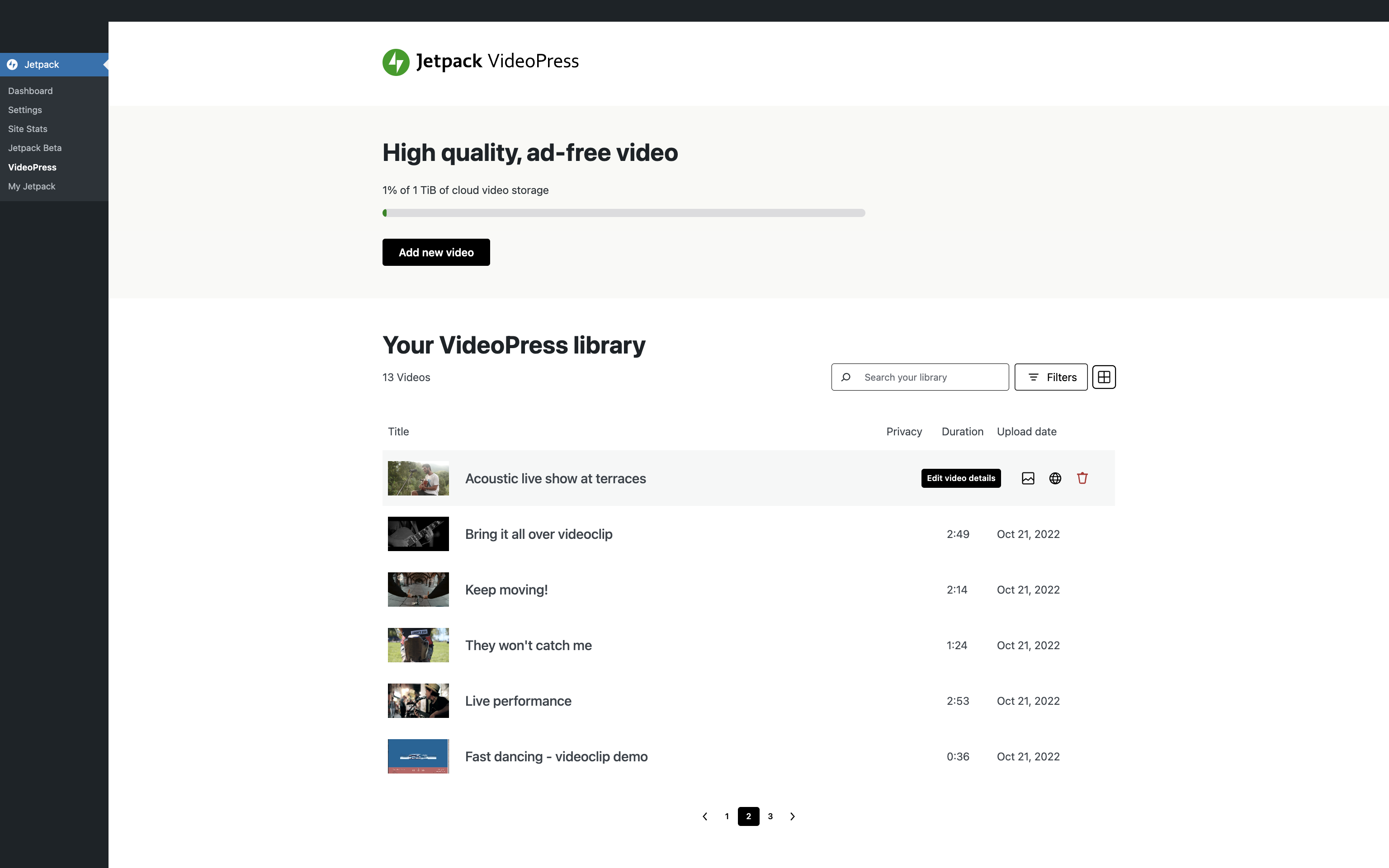 Edit your video details, cover image, and privacy from your VideoPress library.