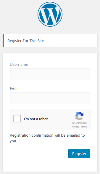 Register form with Google reCAPTCHA.