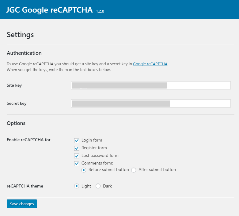 Plugin settings.