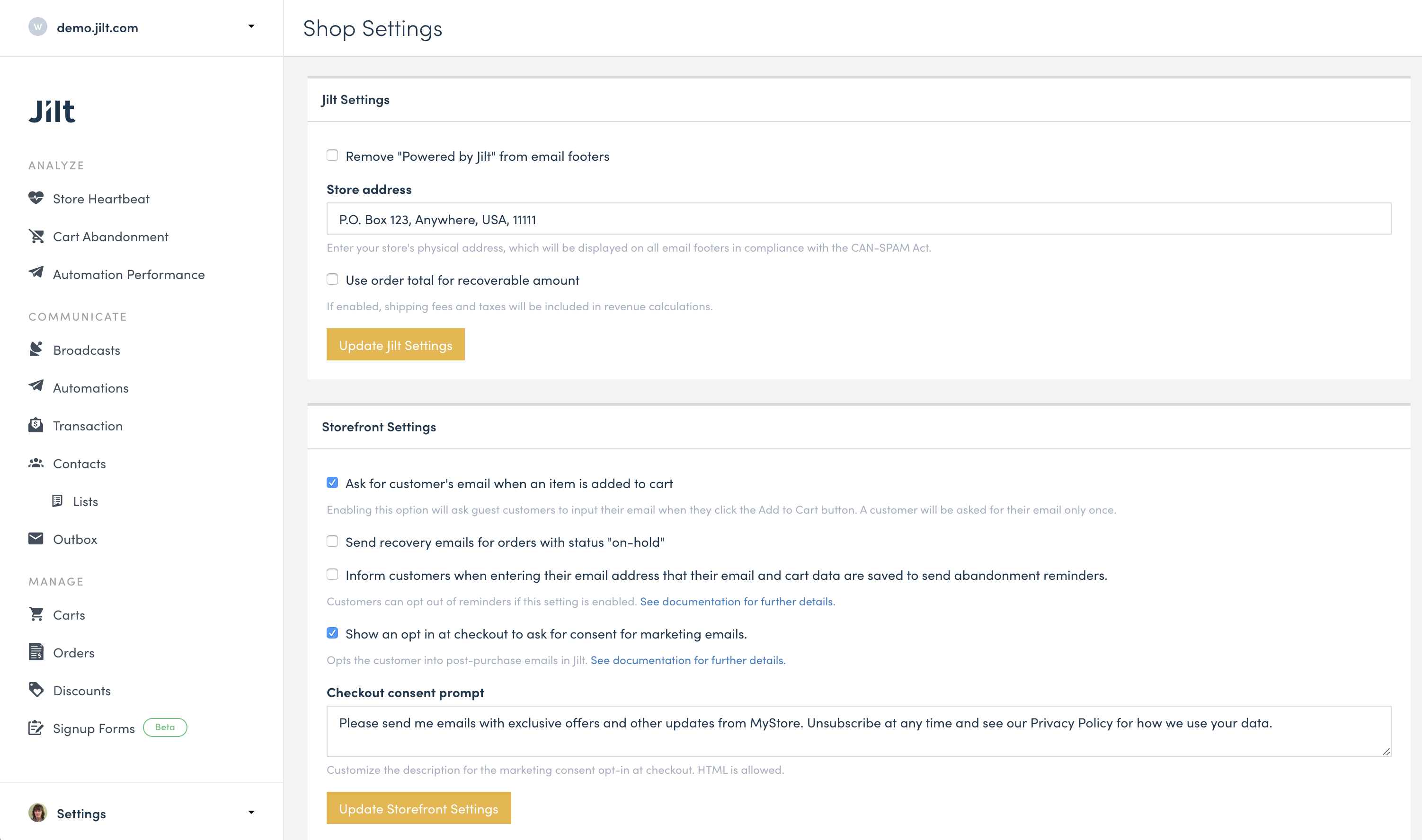 Configure Storefront settings