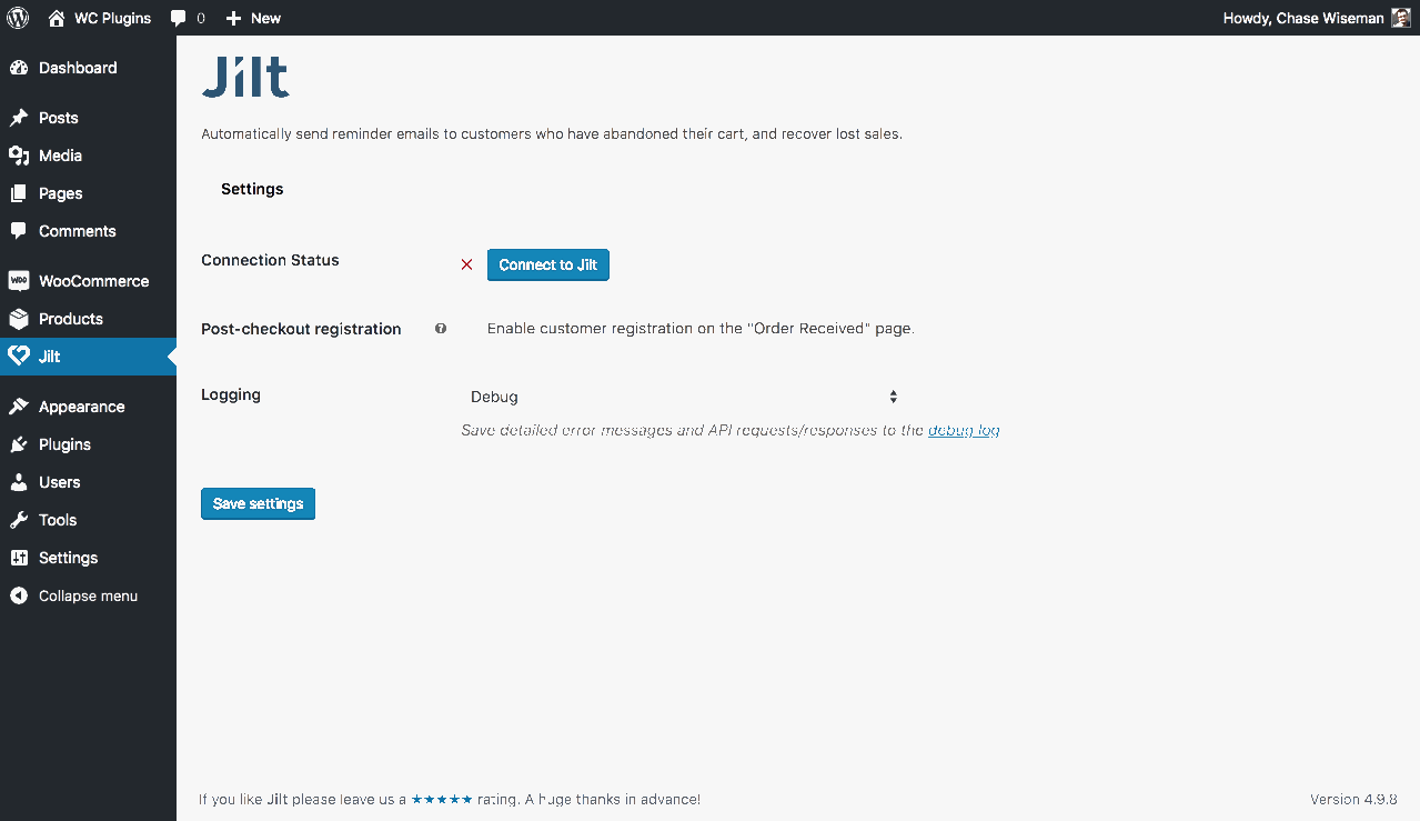 Connect your store to Jilt with a couple clicks