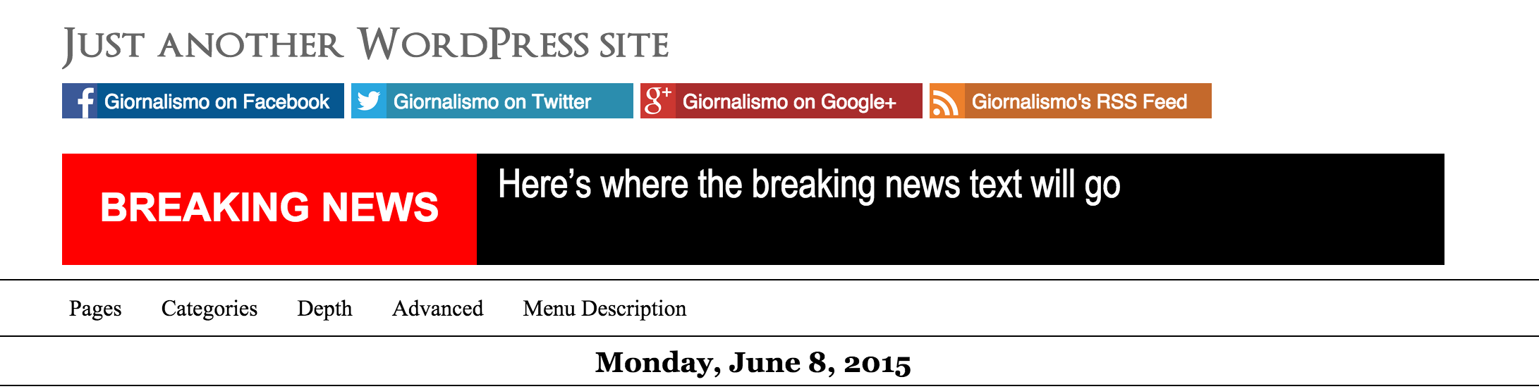 The breaking news banner in action on the web site.