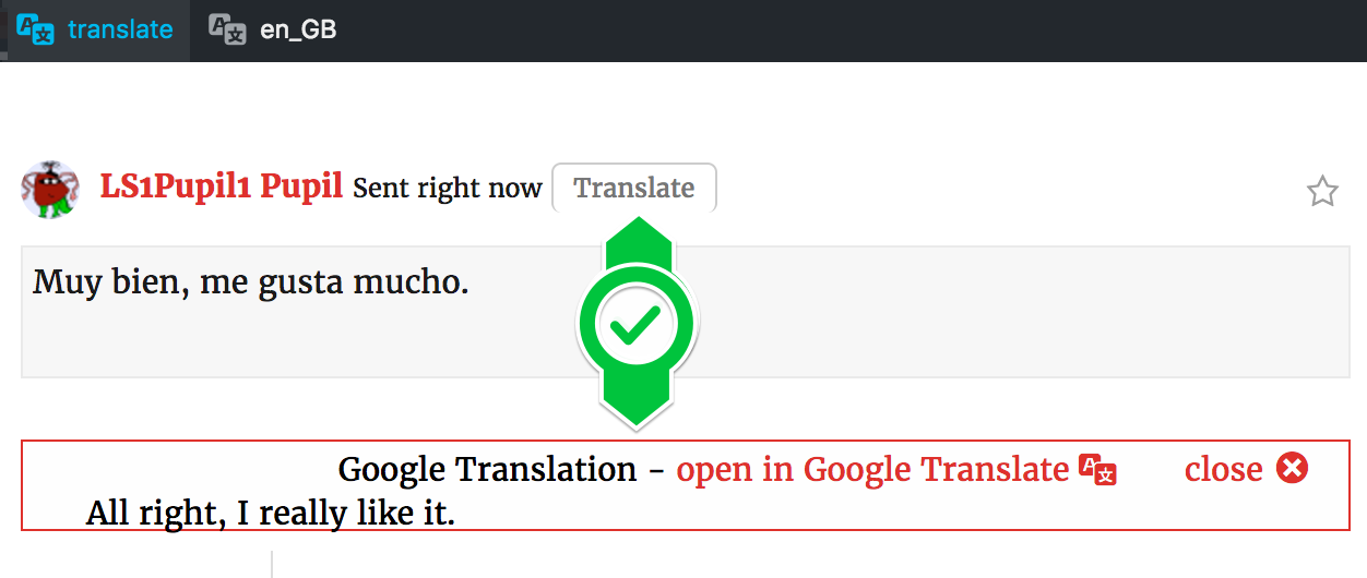 BuddyPress and bbPress usage: The tool includes hooks to insert translate buttons along in the standard button areas for bbPress and BuddyPress messages and activities.